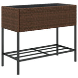 ZNTS Garden Planter with Shelf Brown Poly Rattan 366385