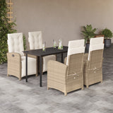 5 Piece Garden Dining Set with Cushions Beige Poly Rattan 3212579