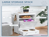 Pet Feeder Station, Dog, Cat Storage Container, with Raised Bowls, Hanger, Cabinet - White T3398P349786