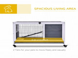 Wooden Guinea Pig Hutch, 2-Floor Bunny Cage w/ Enclosed Run Area, Grey T3398P350042
