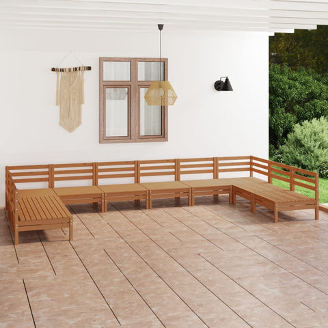 10 Piece Garden Lounge Set Honey Brown Solid Wood Pine 3083427
