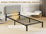 3FT Single Bed Frame with Upholstered Headboard and Underbed Storage, Black and Light Grey T3398P548762
