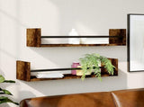 Wall Shelves with Bars 2 pcs Smoked Oak 60x16x14 cm 835436