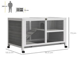 Wooden Rabbit Hutch Indoor with Wheels, Openable Roof, 91.5 x 53.3 x 73 cm, Grey T3398P375353