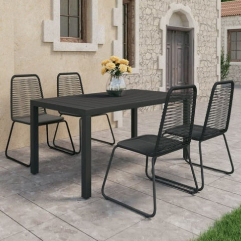 ZNTS 5 Piece Garden Dining Set PVC Rattan Black 3060120