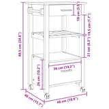 Kitchen Trolley MONZA Black 48 x 40 x 88.5 cm Solid Pine Wood 42027032