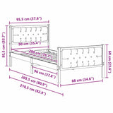 Bed Frame with Headboard Dark Grey 90 x 200 cm Solid Pine Wood 878425