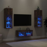 4 Piece TV Wall Cabinets with LED Lights Smoked Oak 3216580