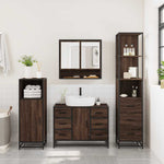 ZNTS 3 Piece Bathroom Furniture Set Brown Oak Engineered Wood 3301174