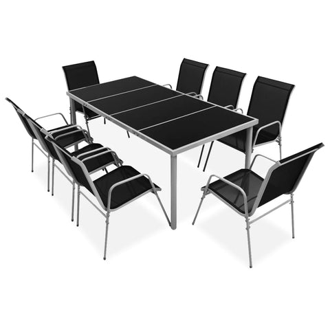 ZNTS 9 Piece Outdoor Dining Set Steel Black 43306
