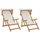 Deck Chair 2 pcs 3 Position Solid Eucalyptus Wood Cream 3407811