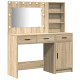 Dressing Table with Mirror Lights 2 pcs Brown Engineered Wood 3334265