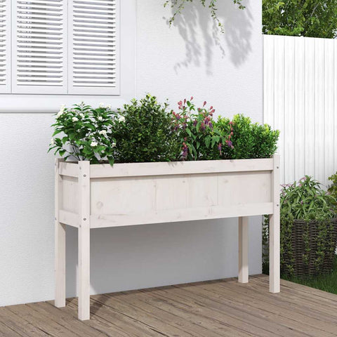 Garden Planter with Legs White 110x31x70 cm Solid Wood Pine 837566