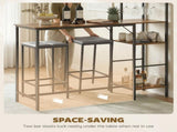 3 Piece Breakfast Bar Table and Stools Set, Rustic Brown T3398P554126