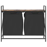 Laundry Basket 2 Compartments with Shelf Smoked Oak 859077