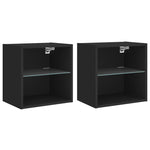 ZNTS Bedside Cabinets with LED Lights Wall-mounted 2 pcs Black 837067