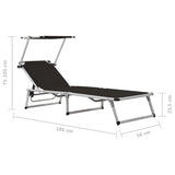 ZNTS Folding Sun Loungers with Roof 2 pcs Aluminium&Textilene Black 312458