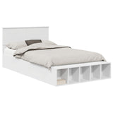 Bed Frame with Shelf Manual White 135 x 190 cm Engineered Wood 3408375