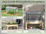 Wooden Planter Box with Greenhouse Cover and Bed Liner, Raised Garden Bed for Vegetables, Flowers, T3398P322156