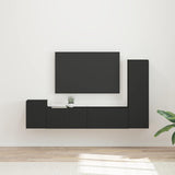 TV Cabinet Set Wall-mounted 4 pcs Black Engineered Wood 3408998