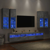 7 Piece TV Wall Cabinet Set with LED Lights Concrete Grey 3216774