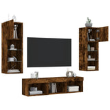 5 Piece TV Wall Units with LED Smoked Oak Engineered Wood 3216601