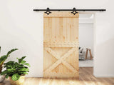 Sliding Door Natural and Black 85 x 210 cm Solid Pine Wood 3445056