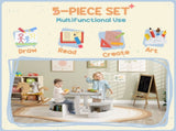 Five-Piece Kids Table and Chairs Set with Storage, for Ages 3-8 Years, Grey T3398P379036