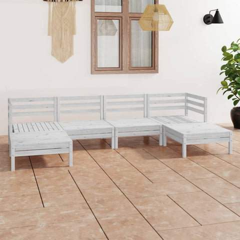 6 Piece Garden Lounge Set White Solid Wood Pine 3083335