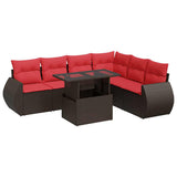 7 Piece Garden Sofa Set with Cushions Brown Poly Rattan Acacia 3326655