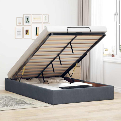 Ottoman Bed Frame No Mattress Dark Grey Double Velvet 3311001