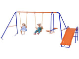Four-In-One Metal Garden Swing Set, with Double Swings, Glider, Slider, Ladder - Orange and Blue T3398P347543