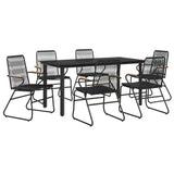 7 Piece Garden Dining Set Black PVC Rattan 3156573