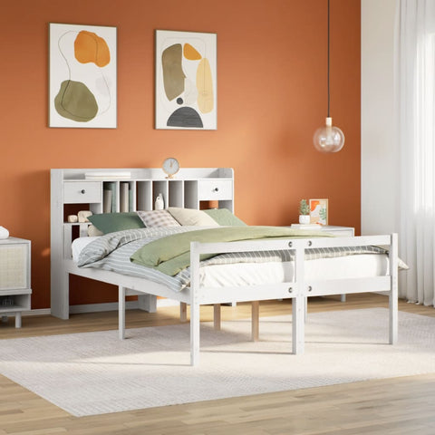 ZNTS Bookcase Bed without Mattress White 140x200 cm Solid Wood Pine 3322056