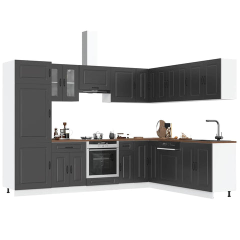 ZNTS 14 Piece Kitchen Cabinet Set Kalmar Black Engineered Wood 3314972