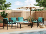 Outdoor Furniture Set 4 pcs Black and Turquoise Poly Rattan 42025346