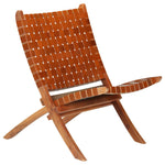 Folding Chair Crossed-Stripe Brown Real Leather 246365