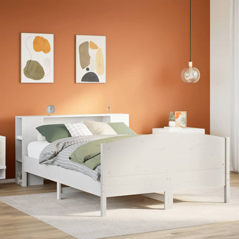 ZNTS Bookcase Bed without Mattress White 160x200cm Solid Wood Pine 3323060