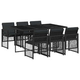 7 Piece Garden Dining Set with Cushions Black Poly Rattan 3210727
