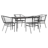 5 Piece Garden Dining Set Black Poly Rattan Glass 3334488
