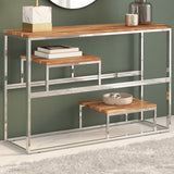 Console Table Silver Stainless Steel and Solid Acacia Wood 350007