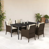 5 Piece Garden Dining Set with Cushions Brown Poly Rattan 3211944