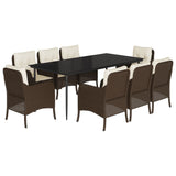 9 Piece Garden Dining Set with Cushions Brown Poly Rattan 3211940