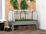 Raised Garden Bed Outdoor Elevated Wood Planter Box w/ PE Cover, Dark Grey T3398P313639