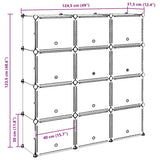 Storage Cube Organiser with 12 Cubes and Doors Black PP 4019580