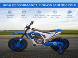 12V Kids Electric Motorcycle Ride-On, with Training Wheels, for Ages 3-6 Years - Blue T3398P348282
