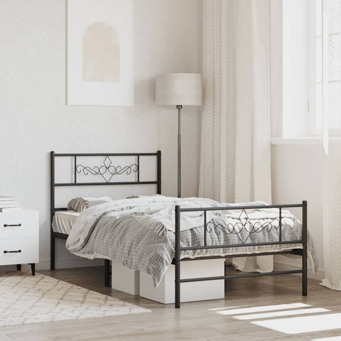 Metal Bed Frame without Mattress with Footboard Black 90x200cm 355278