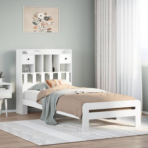 ZNTS Bookcase Bed without Mattress White 100x200 cm Solid Wood Pine 3308889