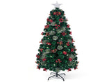 6FT Green Warm White Fiber Optic Christmas Tree with 230 Tips, Star, Pine Cone & Red Berry 35261945