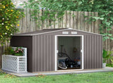 9 x 6FT Outdoor Garden Roofed Metal Storage Shed Tool Box with Foundation Ventilation & Doors Light, T3398P313562